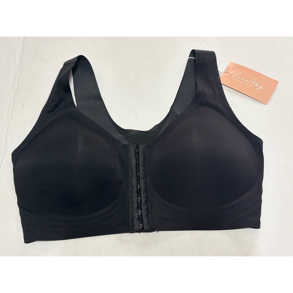 Luna Hug Front Closure Posture Bra Black Wireless Seamless Support Size Large